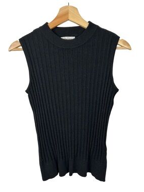 VILA MILANO Ribbed Knit Sleeveless Mockneck Top, Black, Size Small